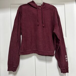 Corduroy Hoodie Sweatshirt Burgundy Size M